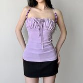 BXOXO Elegant Solid Folds Camis Vintage 2000s Skinny Strap Crop Tops Women Holiday Style Transparent Mesh Tees Ladies y2k Vest